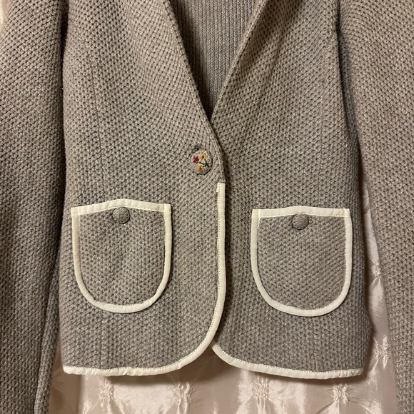 Moth Blakely Gray Floral One Button Knit Cardigan Blazer Jacket Anthropologie - Picture 3 of 13